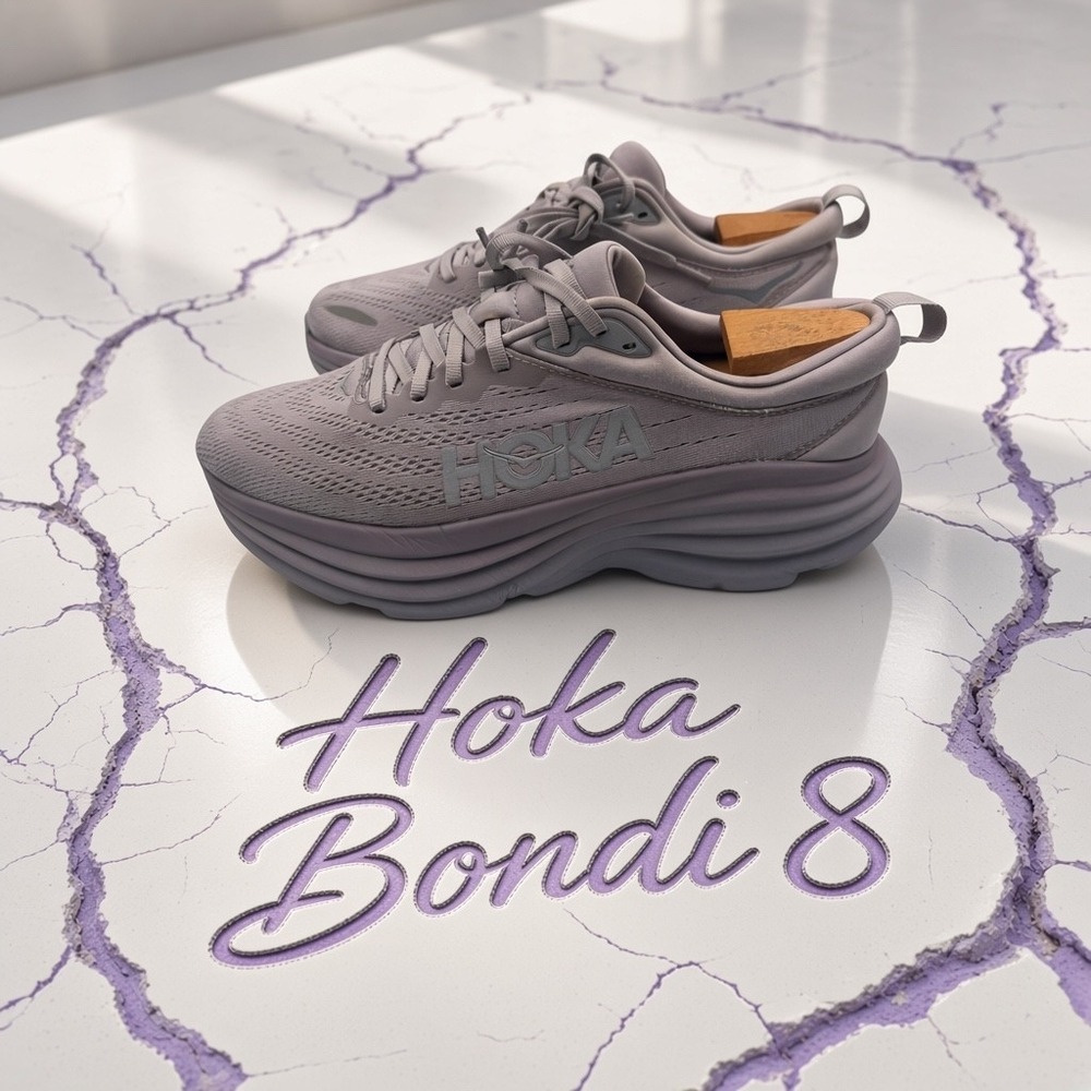 Hoka Bondi 8 Womens 9B Lunar Rock Silver Peony Running Shoes 1127952 LMEL